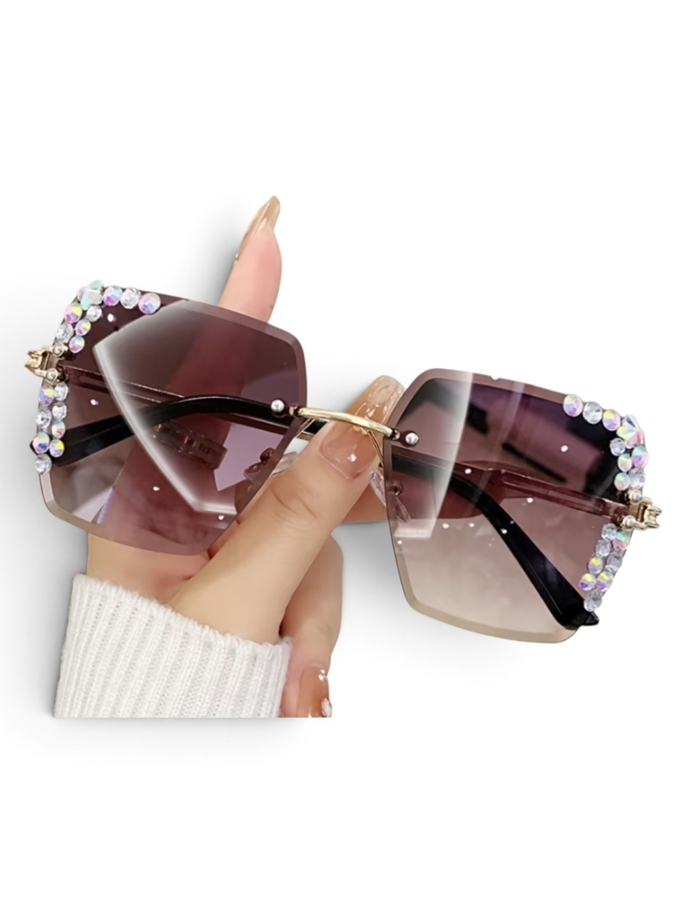 Crystal-Embellished Oversized Square Sunglasses - Purple Gradient
